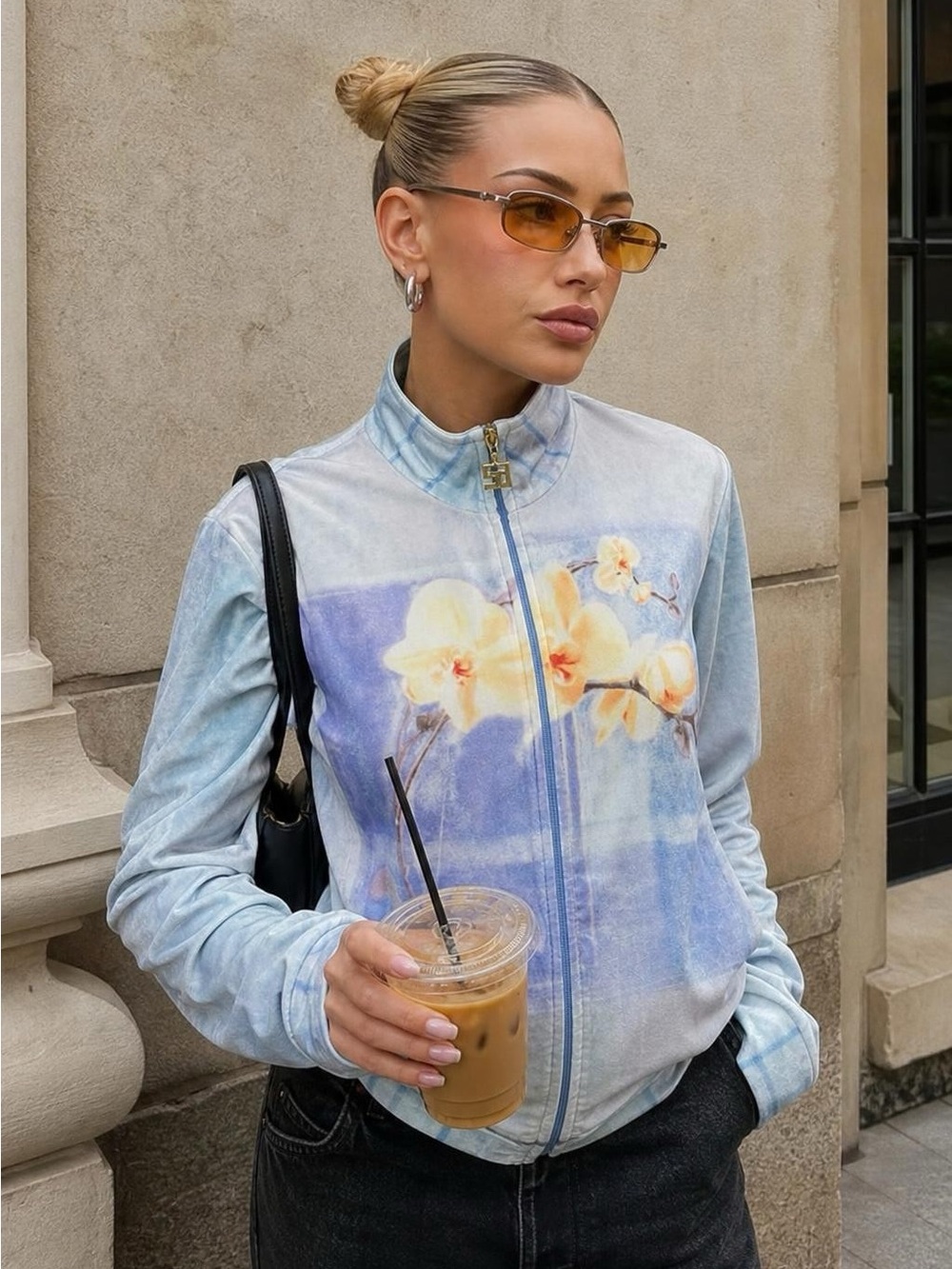 Vintage St. John Sport by Marie Gray Floral Zip-Front Velour Track Jacket